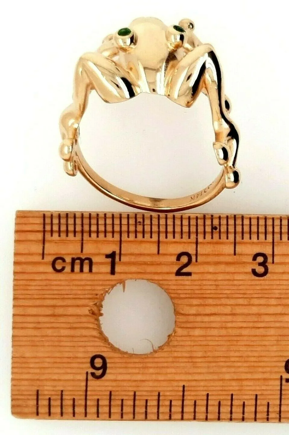 14ct Yellow Gold Frog Ring with Emerald Eyes