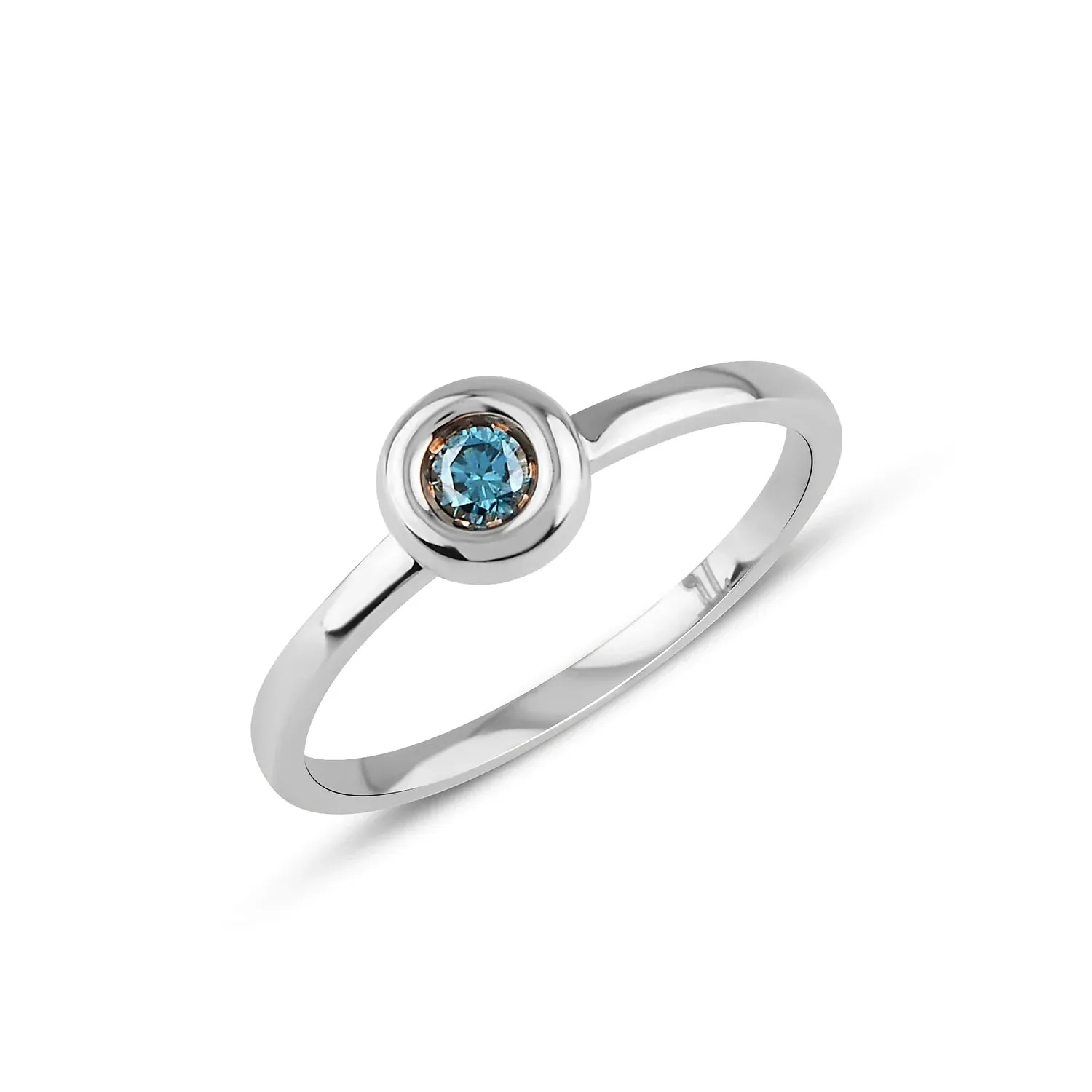 14K Solid Gold Solitaire Ring with Blue Diamonds