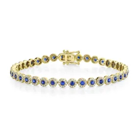 14K Yellow Gold Diamond Halo   Blue Sapphire Bracelet