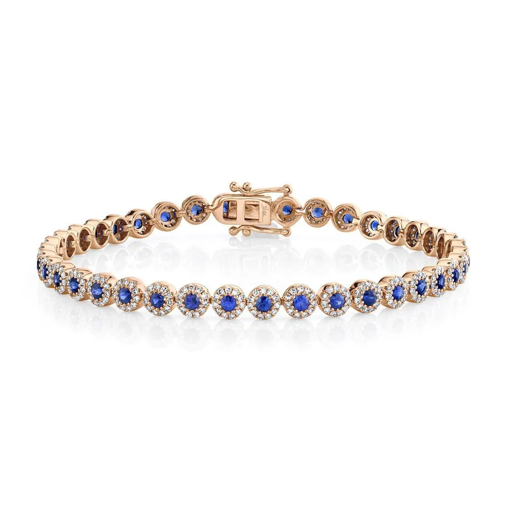 14K Yellow Gold Diamond Halo   Blue Sapphire Bracelet
