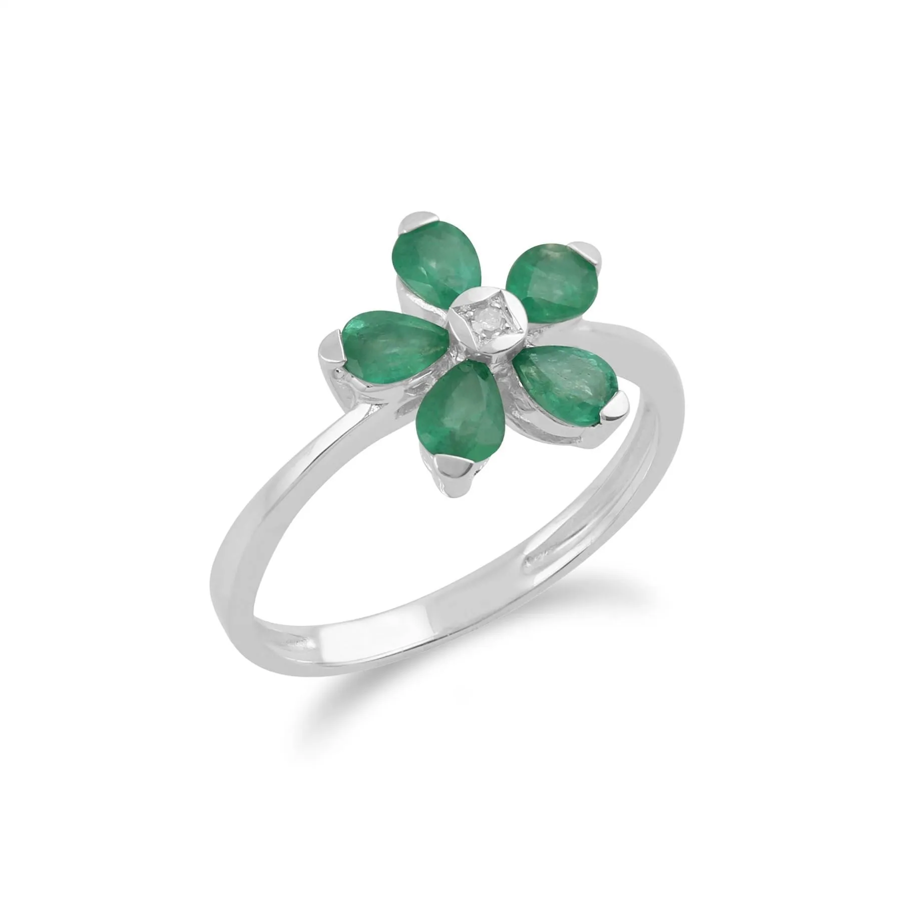 9 karat Weißes Gold Smaragd & Diamant Ringe