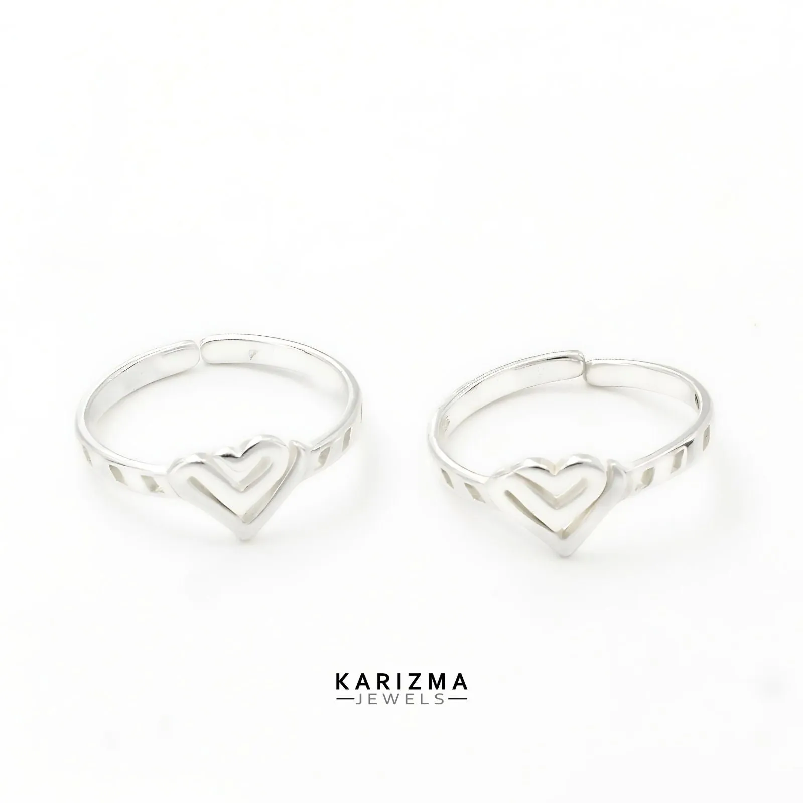 925 Real Sterling Silver Heart Design Toe Ring For Women - Pair