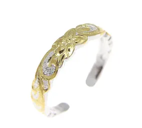 925 Sterling Silver Yellow Gold 2T Hawaiian Plumeria Flower Scroll 4mm Toe Ring