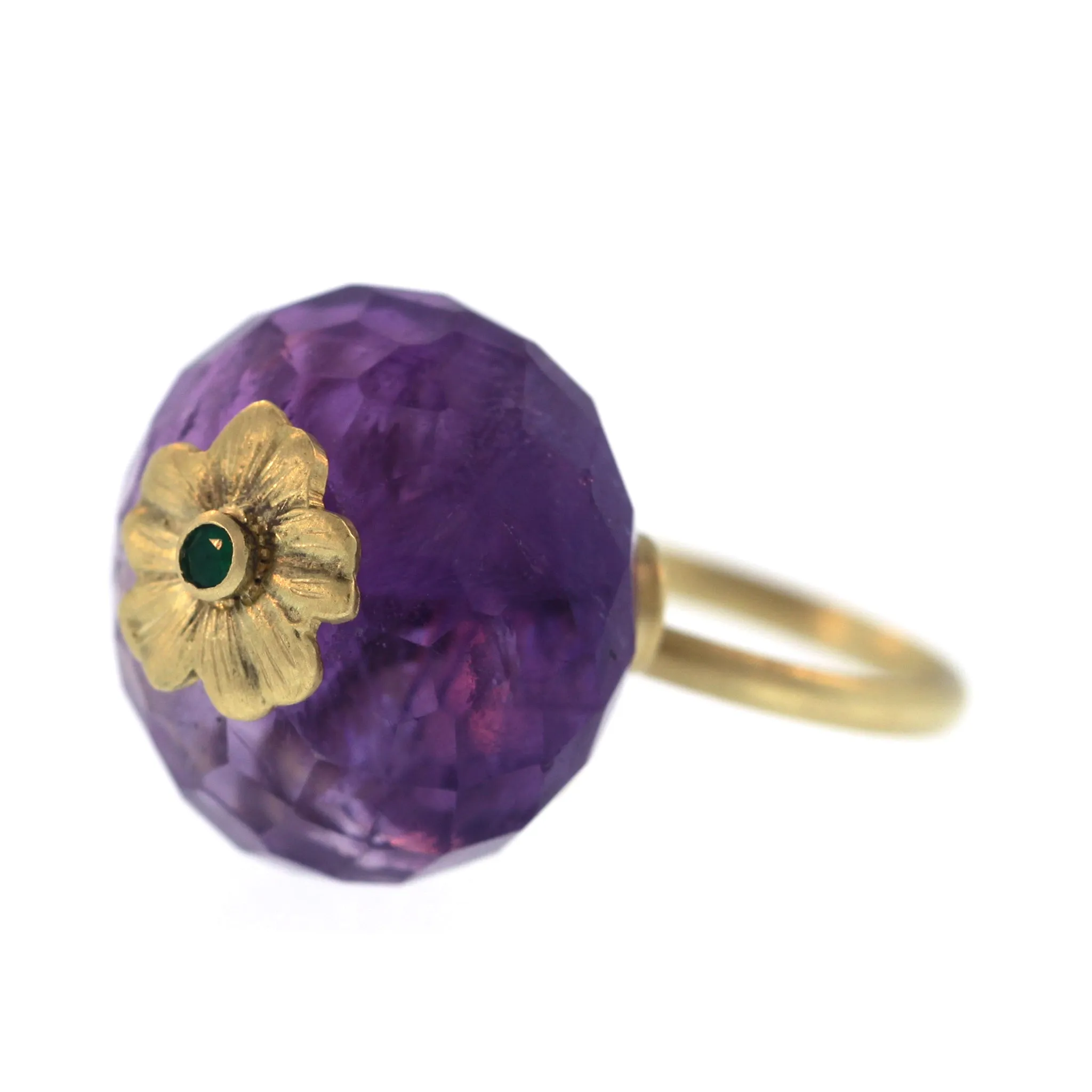 An Amethyst   Emerald Flower Ring