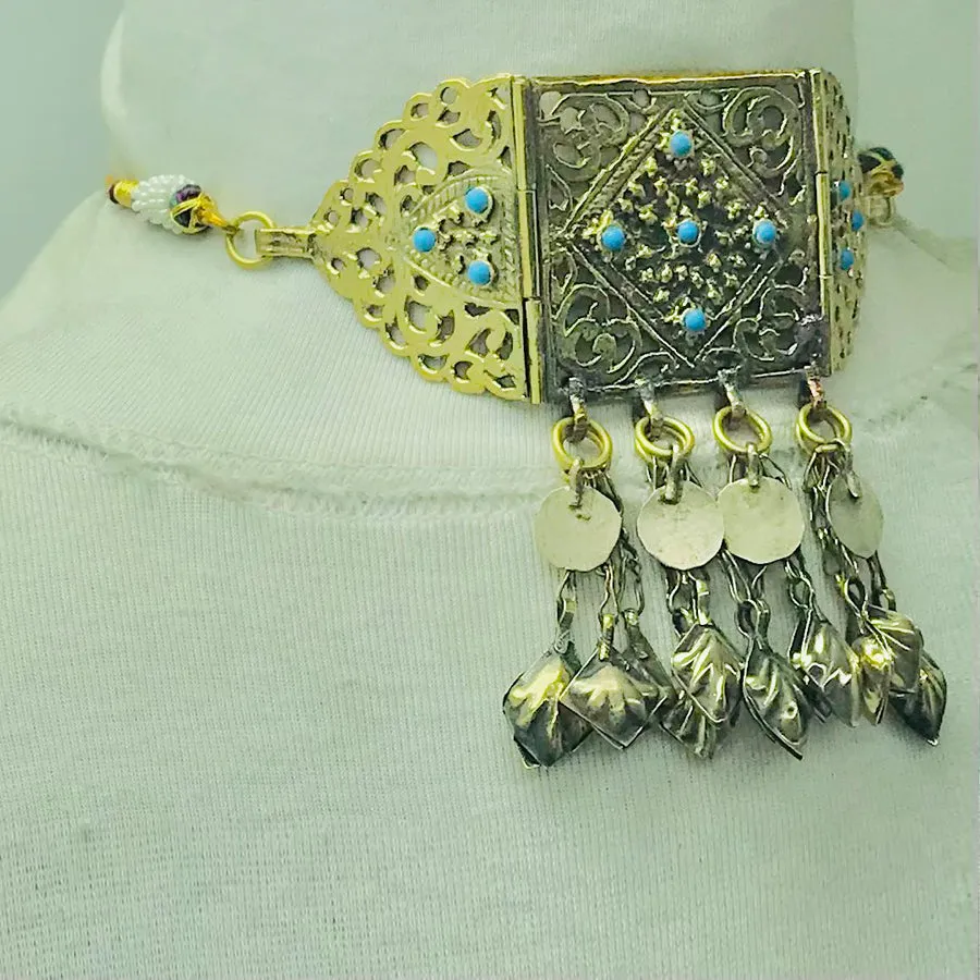 Antique German Silver Choker With Turquoise Beads