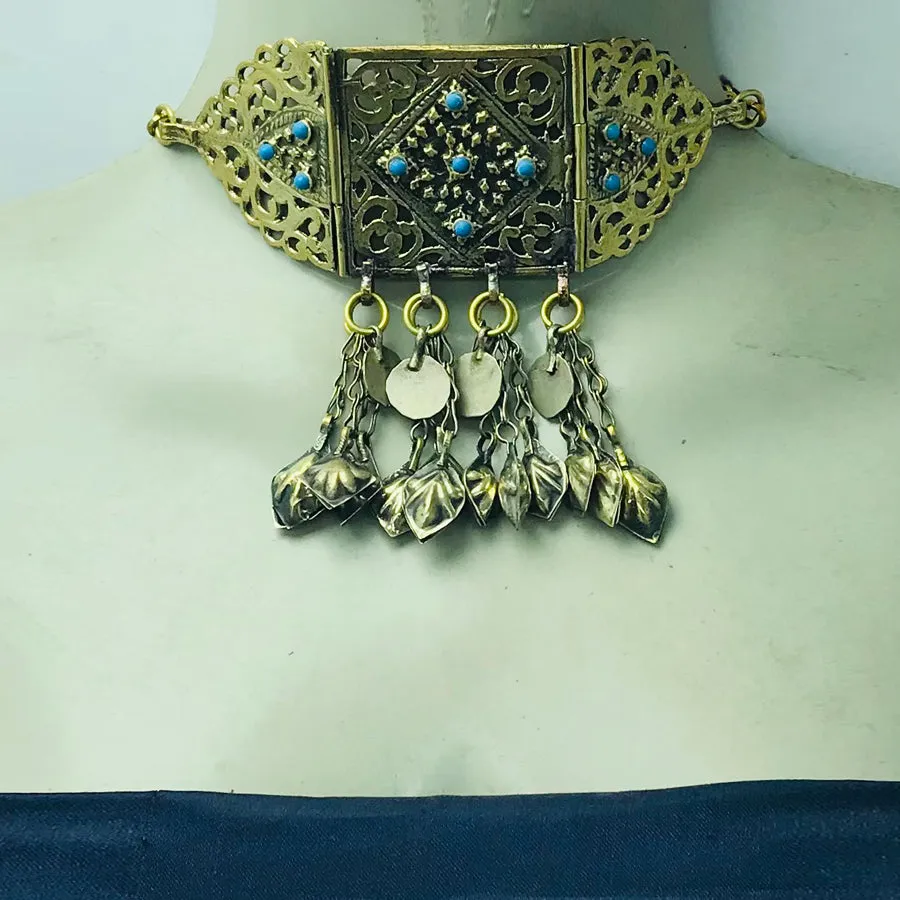 Antique German Silver Choker With Turquoise Beads