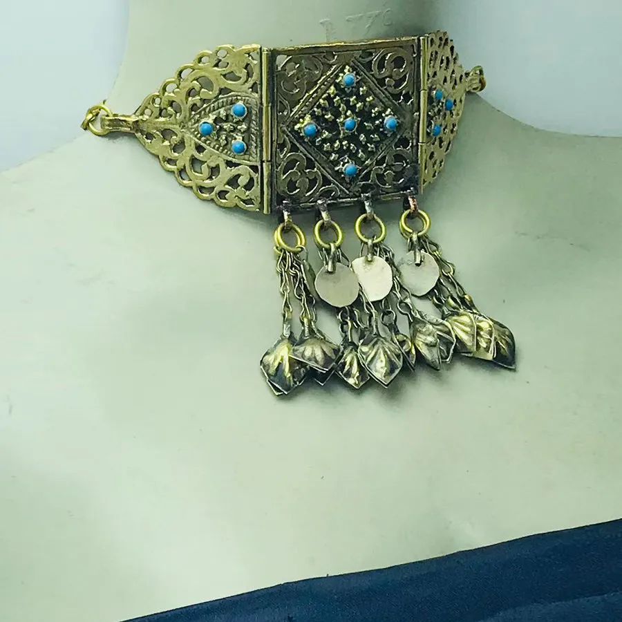 Antique German Silver Choker With Turquoise Beads