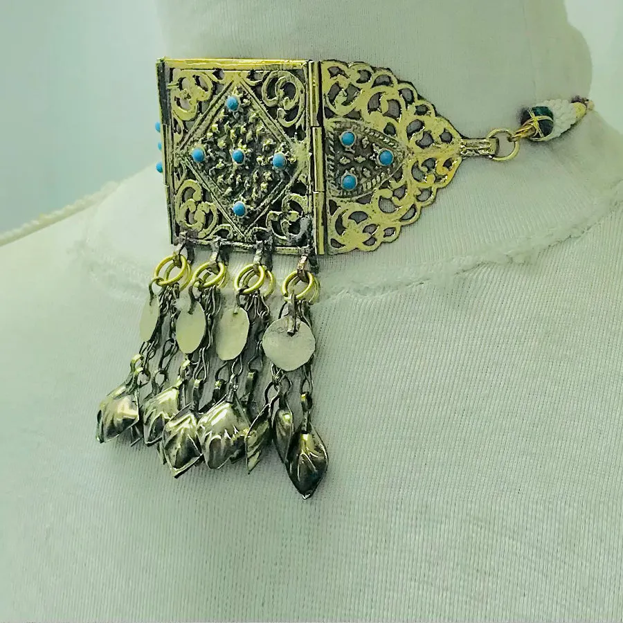 Antique German Silver Choker With Turquoise Beads