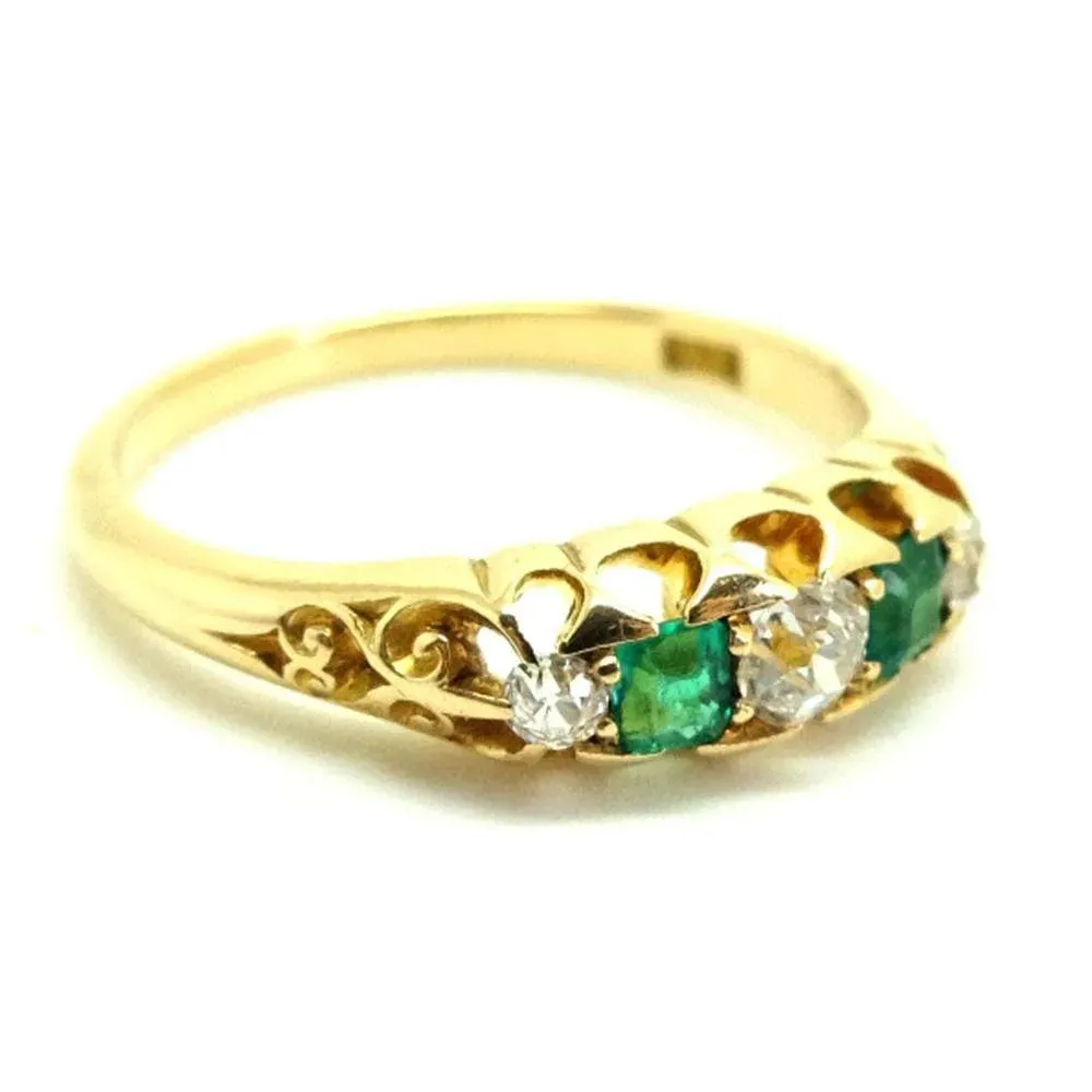 Antique Victorian Emerald 18ct Diamond Ring
