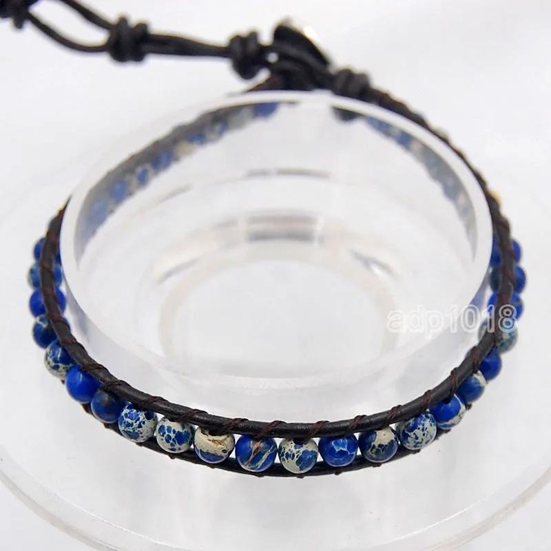 Colorful Hand Made Mixed Crystal and Gemstones Beads Single Wrap Leather Bracelet