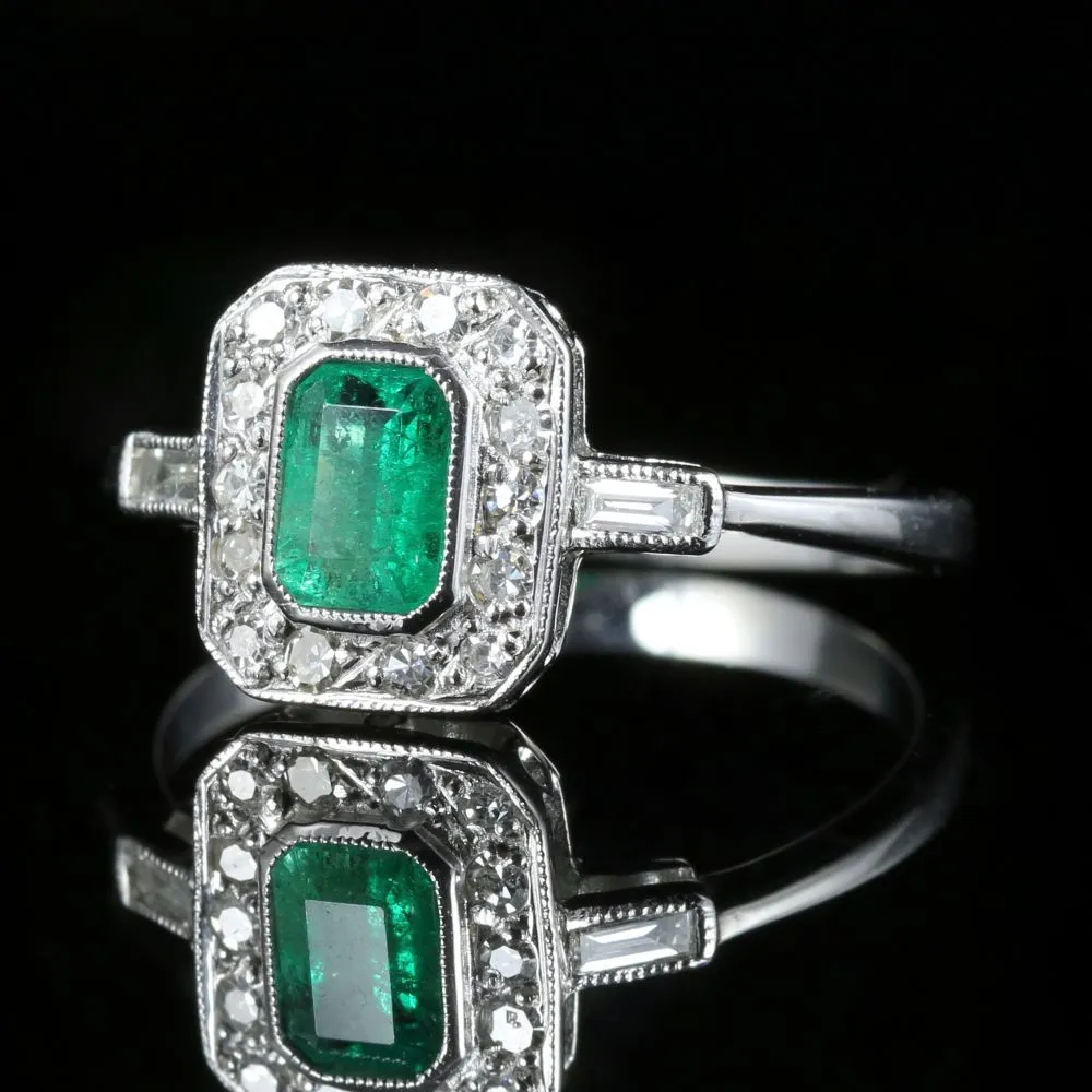 Emerald Diamond Engagement Ring 18Ct White Gold