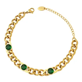 Emerald Elegance 18K Gold Plated Artisan Link Bracelet