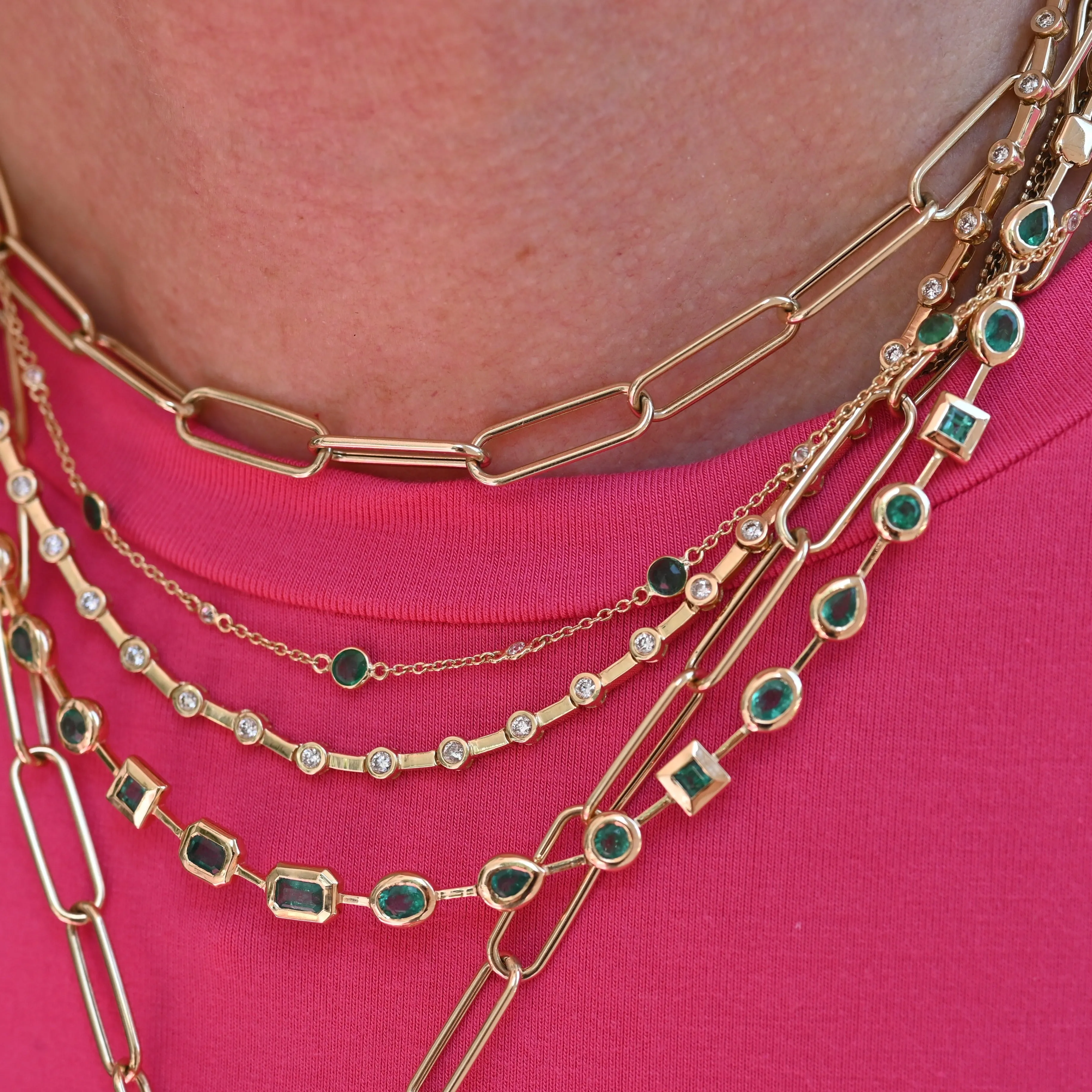 Emerald Multi Shape Bezel Necklace