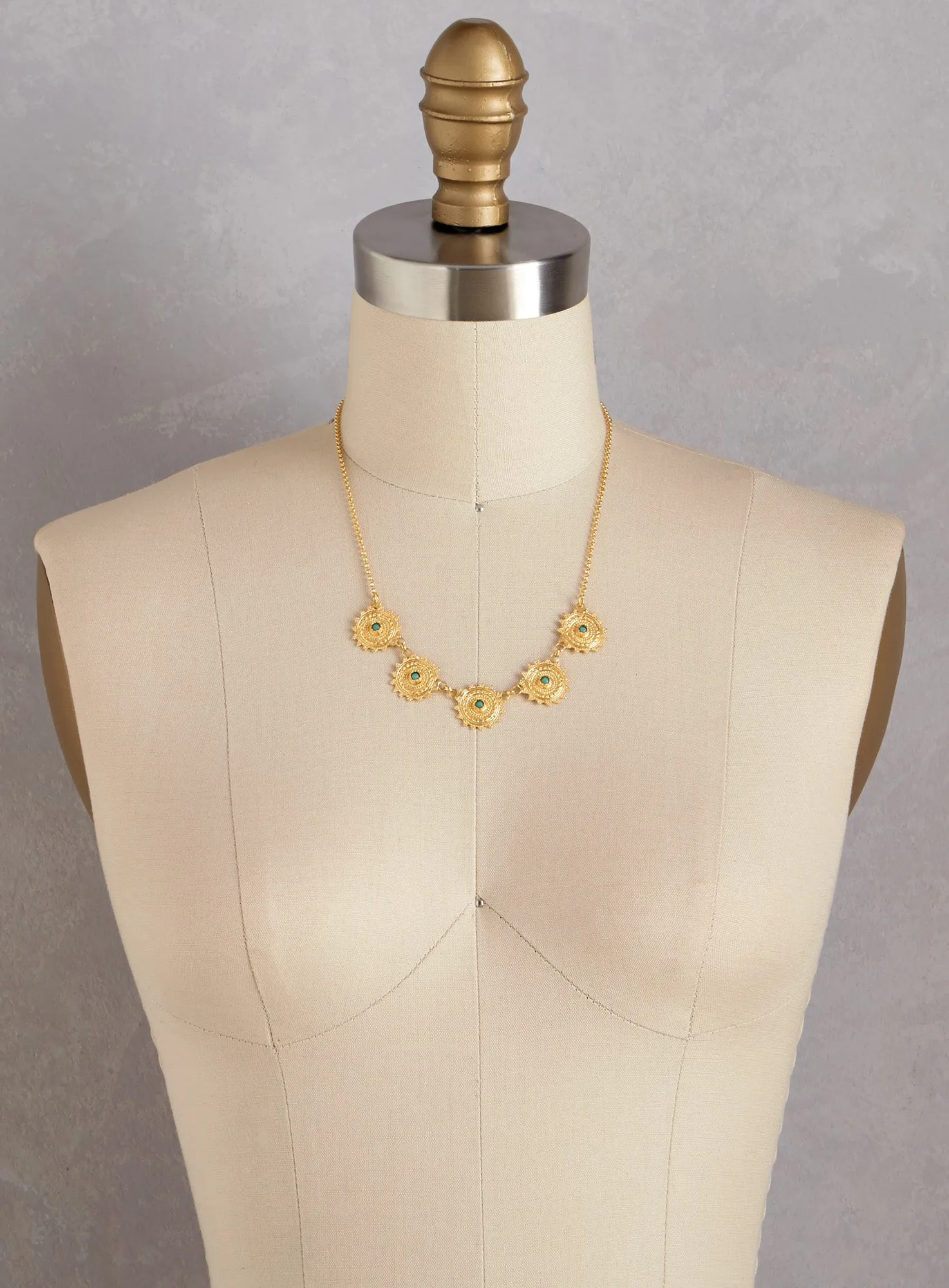 Etruscan Sun Gold and Turquoise Necklace