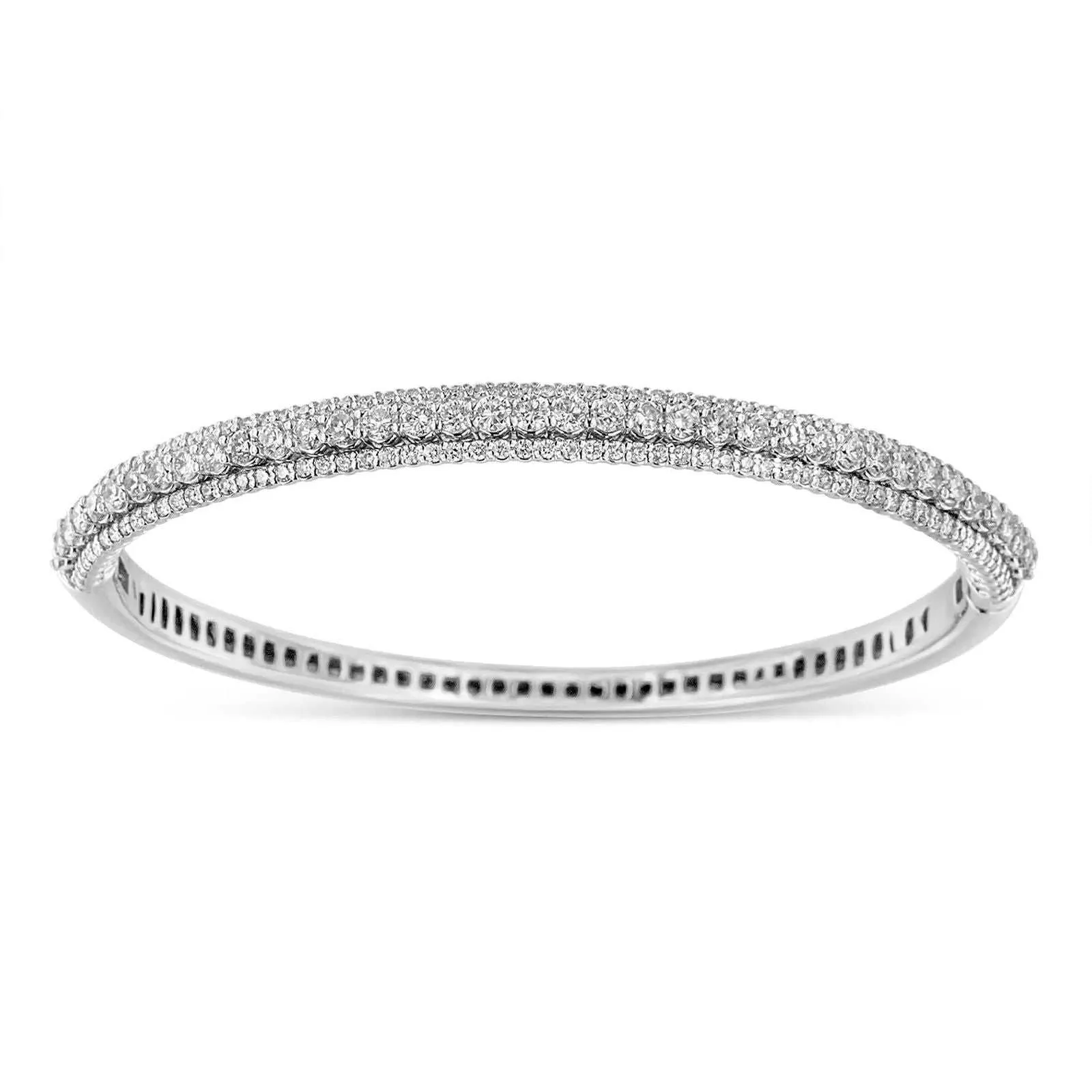 Exquisite 14K White Gold Diamond Bangle with Radiant Round-Cut Gems (3 CTTW, H-I Color, SI1-SI2 Clarity)