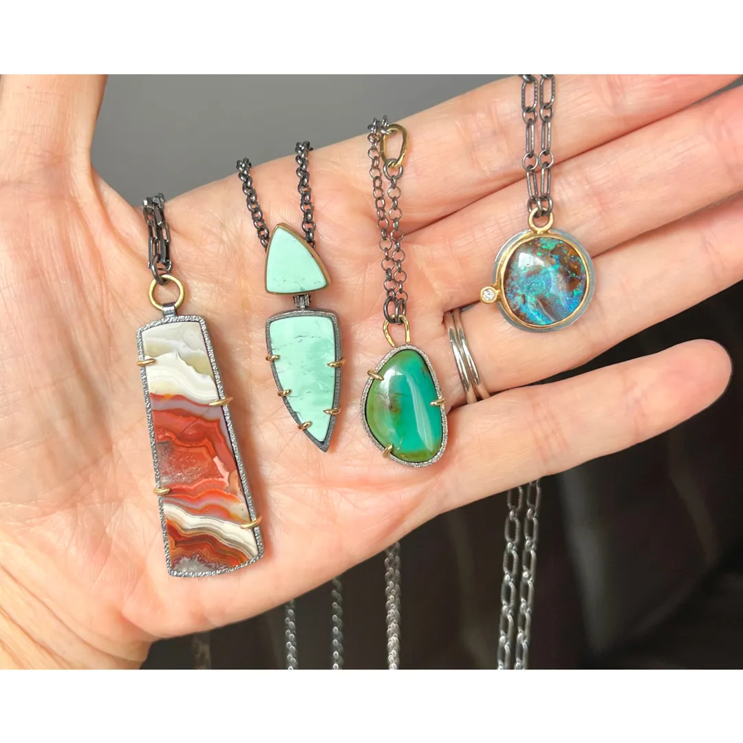 Green Turquoise Necklace in 18k Gold and Silver - LING LING Necklace