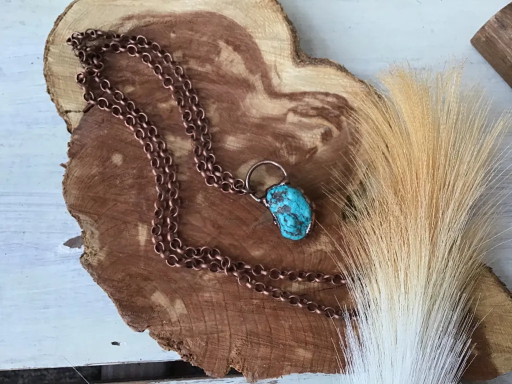 Handmade Copper Necklace w/ Turquoise Pendant