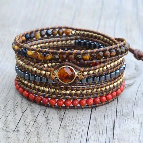 Handmade Vintage Vegan Bracelet Natural Stone 5 Strand Multilayer Wrap Bracelet