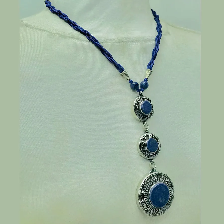 Lapis Blue Stone Silver Pendant Necklace