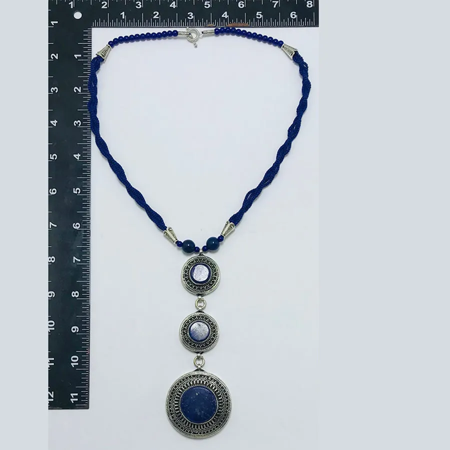 Lapis Blue Stone Silver Pendant Necklace