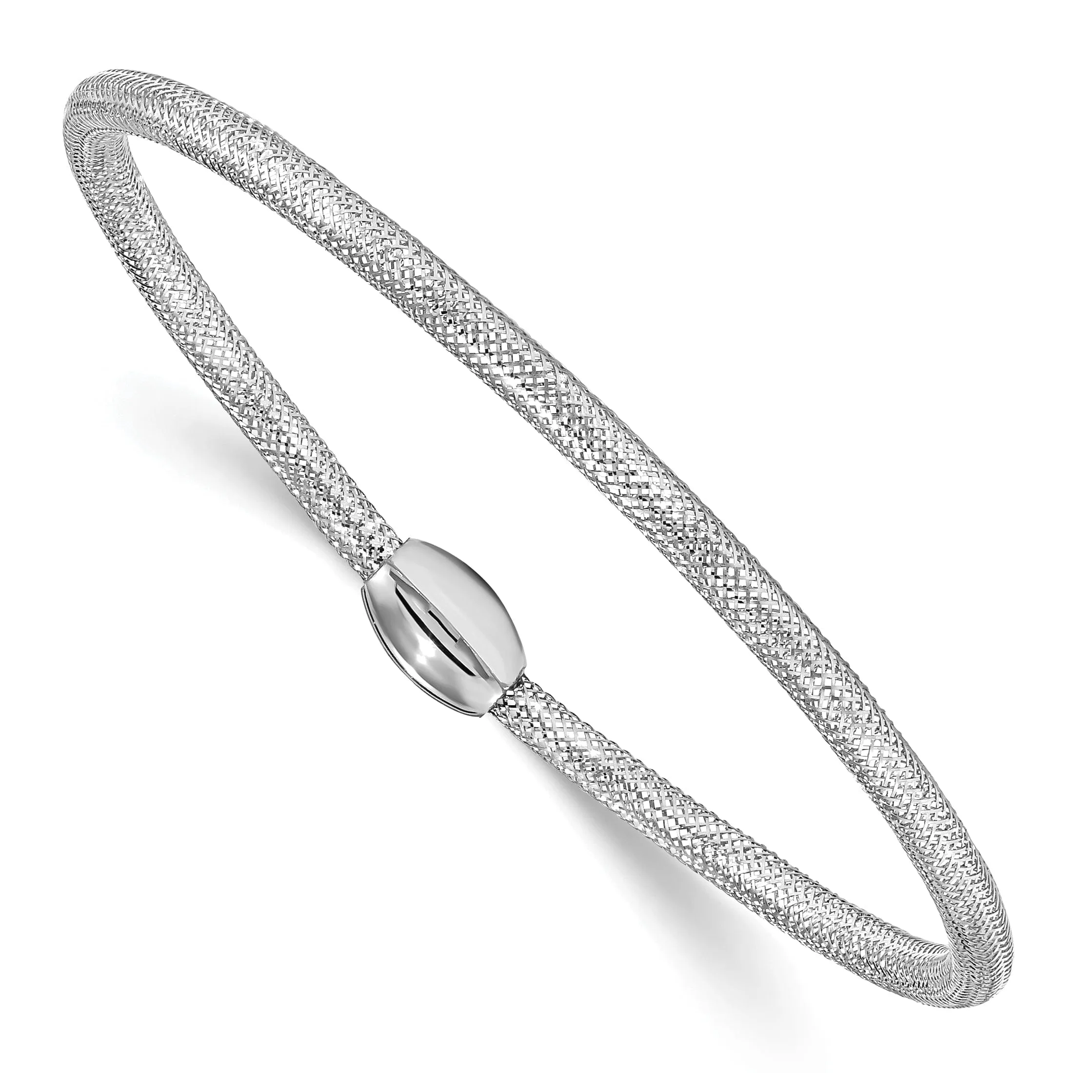 Leslie 14k White Polished Mesh Stretch Bracelet