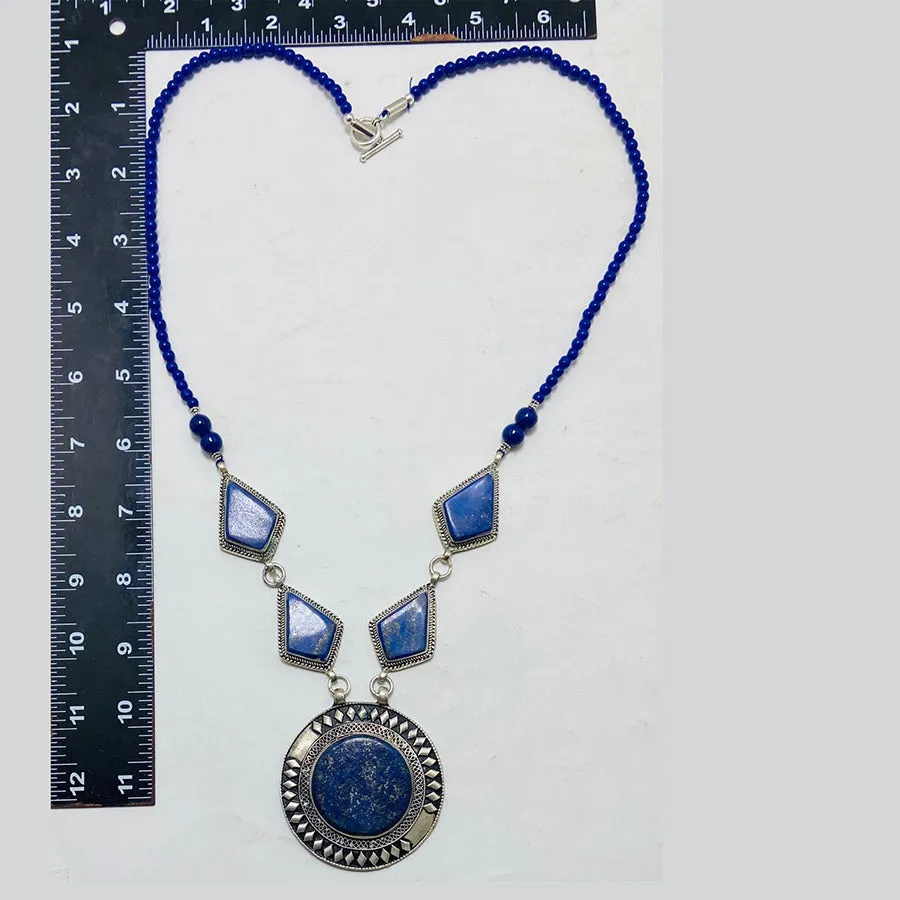 Long Chain Lapis Lazuli Pendant Necklace