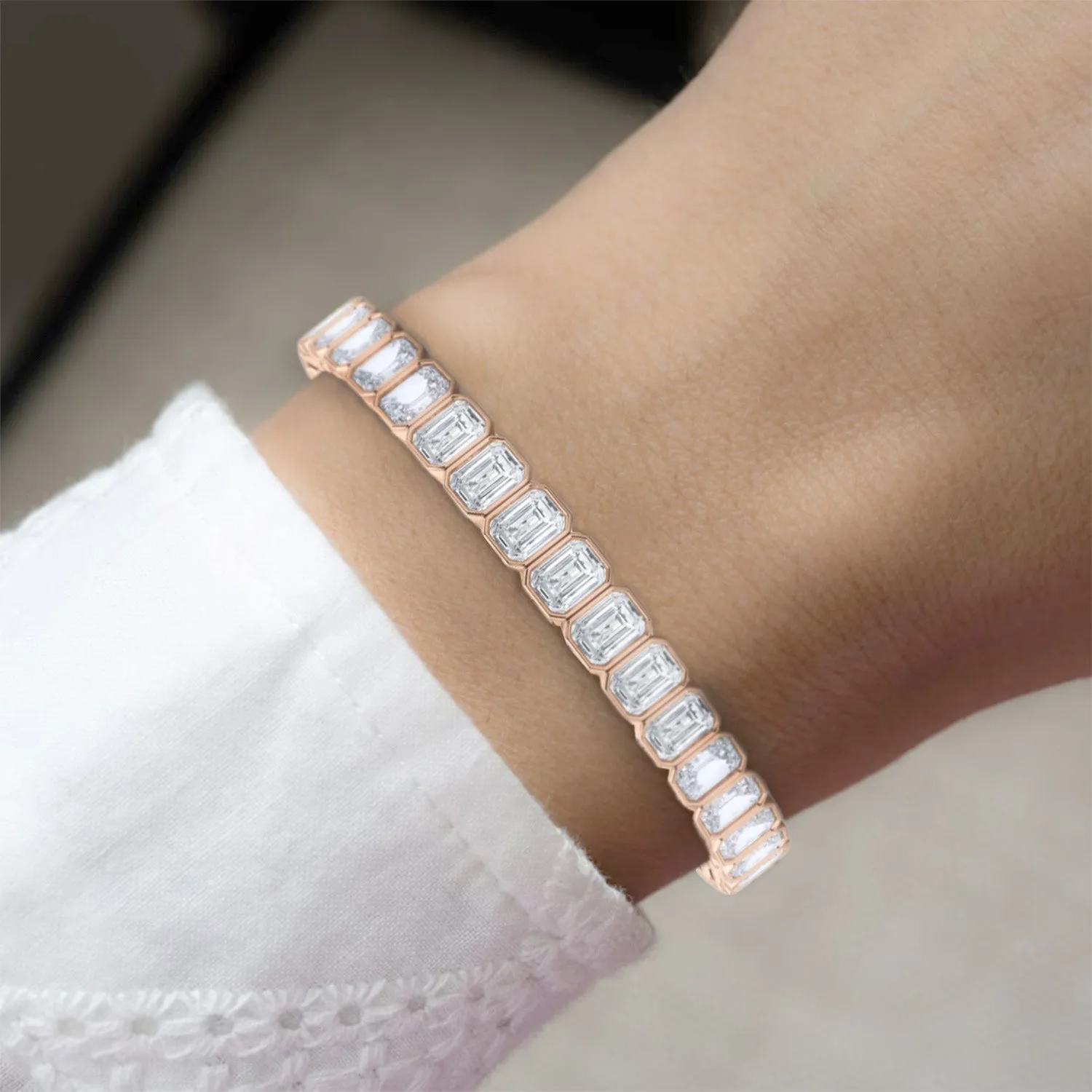 Men's Emerald Cut Bezel Diamond Tennis Bracelet