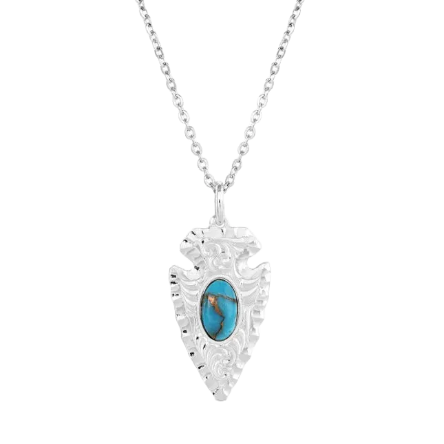 Montana Silversmiths Ladies Chiseled Arrowhead Silver Turquoise Necklace NC5393