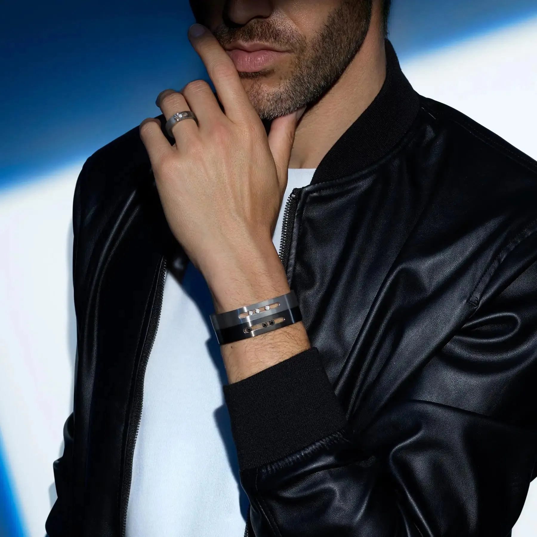 Move Titanium Graphite Bangle with Diamonds