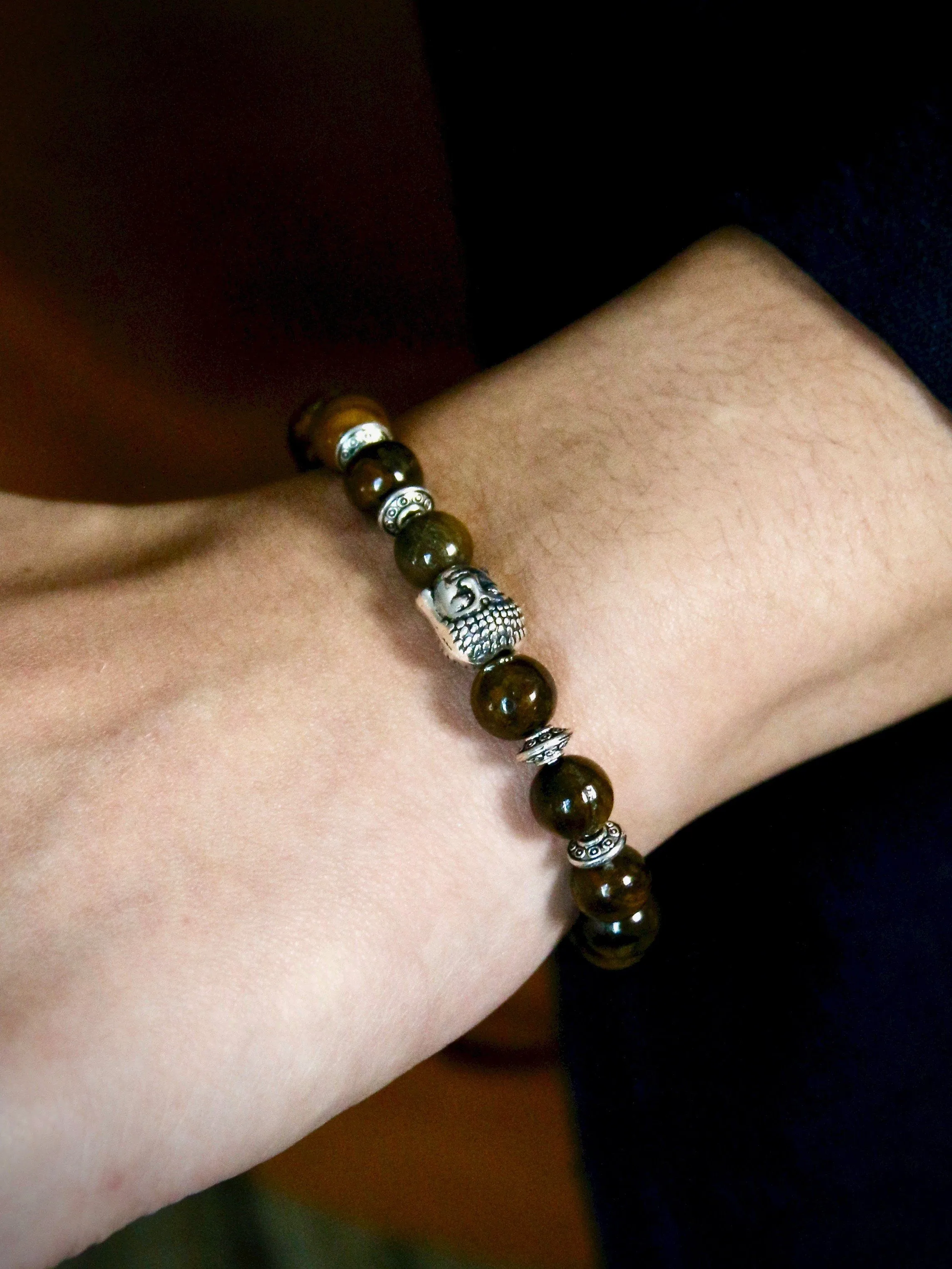 Natural Black Vesuvianite Beads with A Budda Face Bracelet