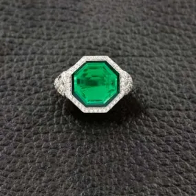 Octagonal Emerald & Diamond Ring