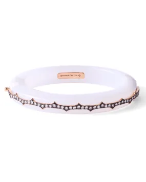 Rose Gold White Agate and Diamond Thorn Bangle Bracelet