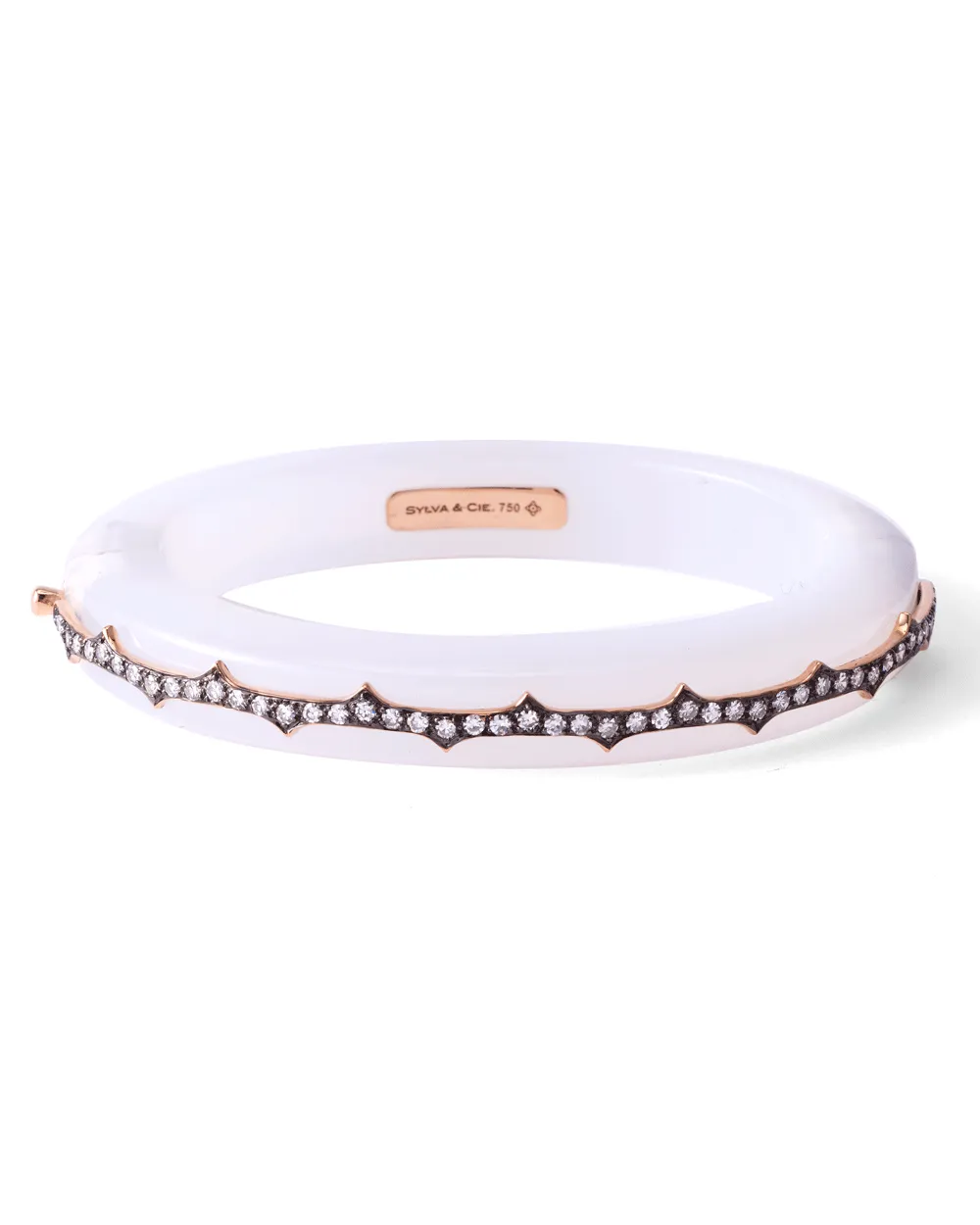 Rose Gold White Agate and Diamond Thorn Bangle Bracelet