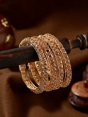 Set Of 4 Gold-Plated Crystal Studded Bangles