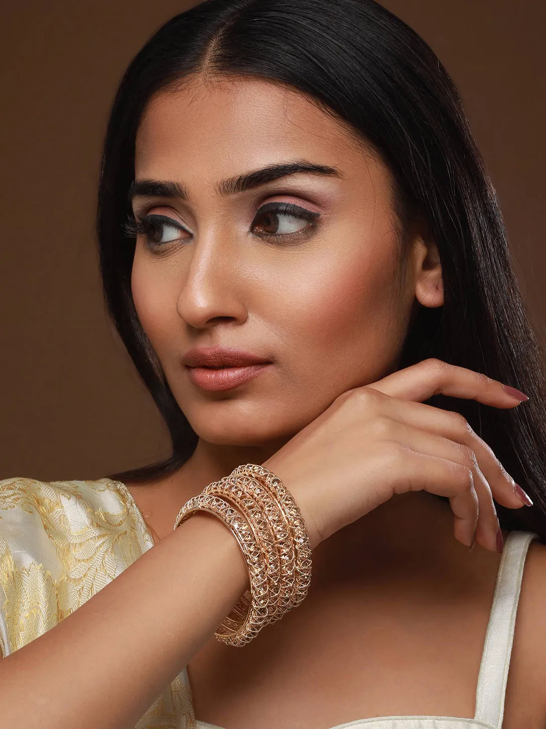 Set Of 4 Gold-Plated Crystal Studded Bangles
