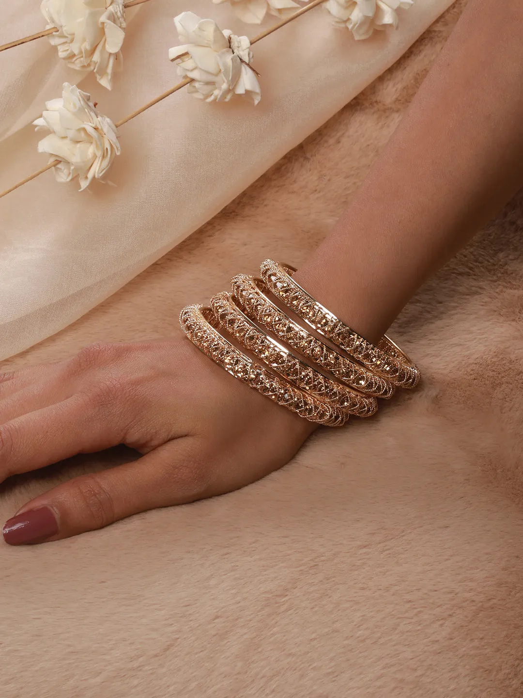 Set Of 4 Gold-Plated Crystal Studded Bangles