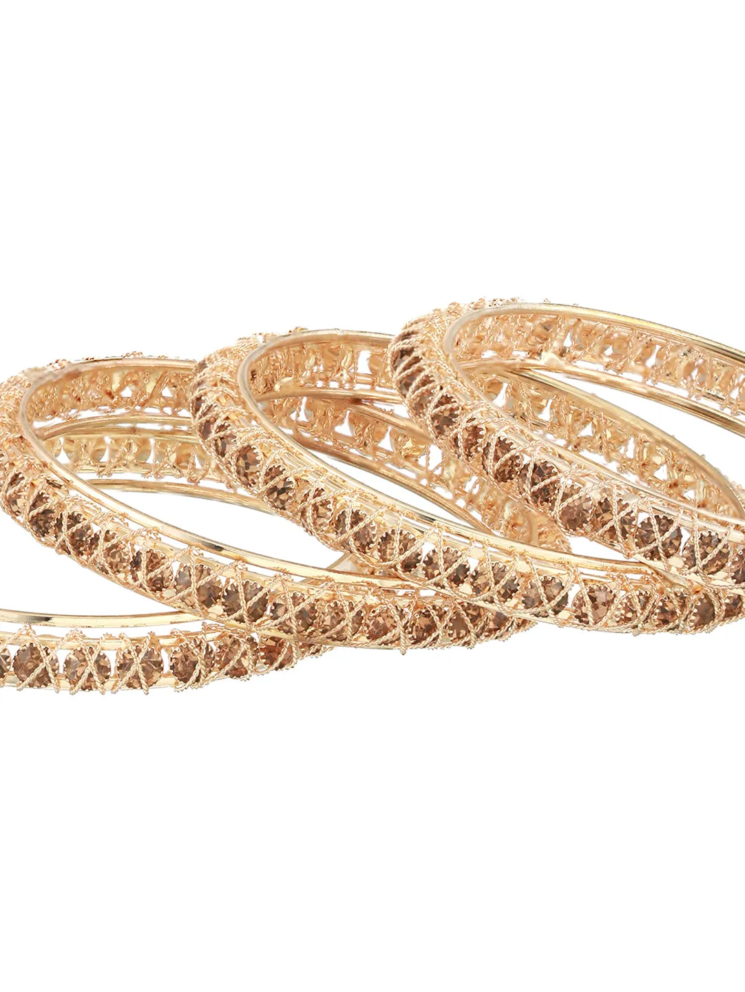 Set Of 4 Gold-Plated Crystal Studded Bangles