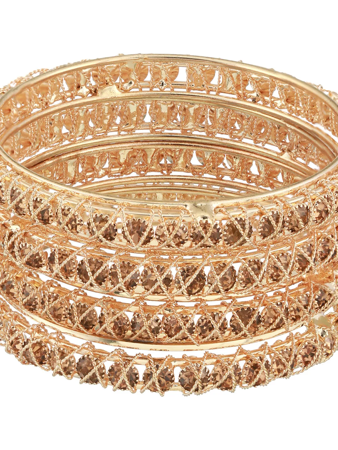 Set Of 4 Gold-Plated Crystal Studded Bangles
