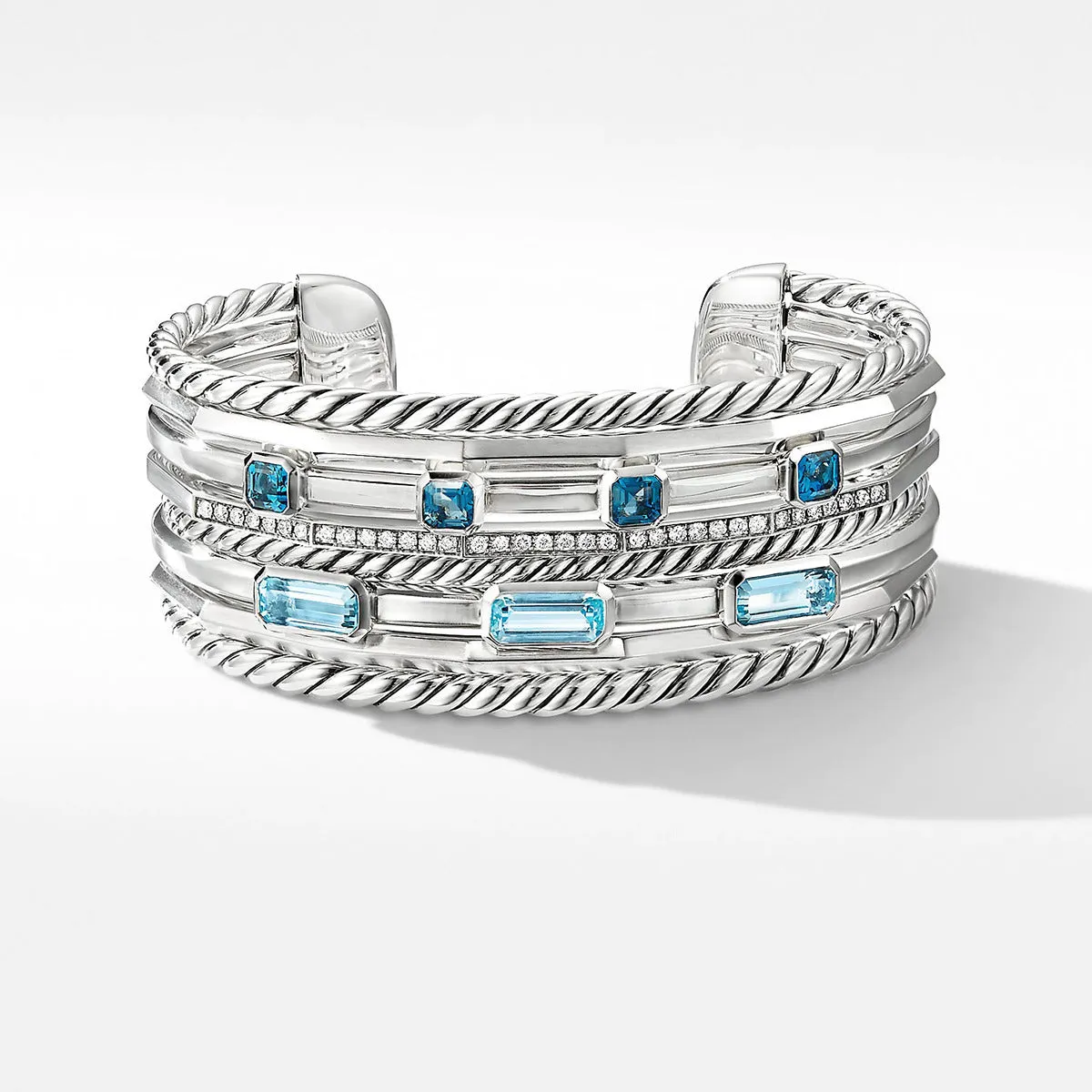 Stax Wide Cuff Bracelet with Blue Topaz and Diamonds