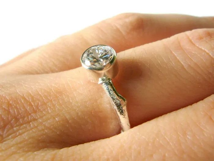 Sterling silver Tree Branch Engagement Ring • Nature-inspired twig ring