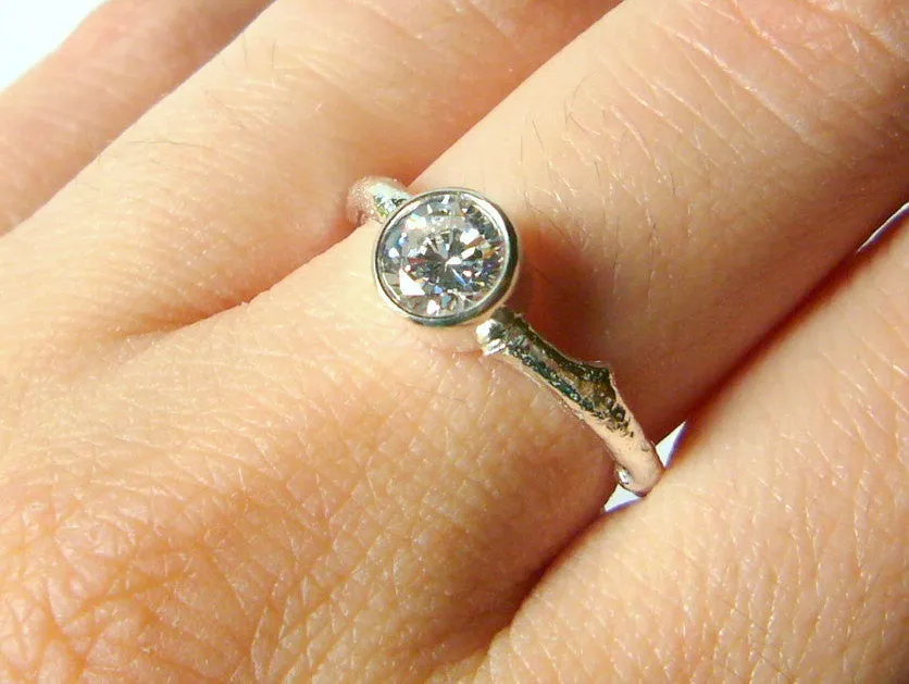 Sterling silver Tree Branch Engagement Ring • Nature-inspired twig ring