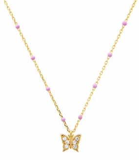 TAI Enamel Lavender Beaded Butterfly Necklace