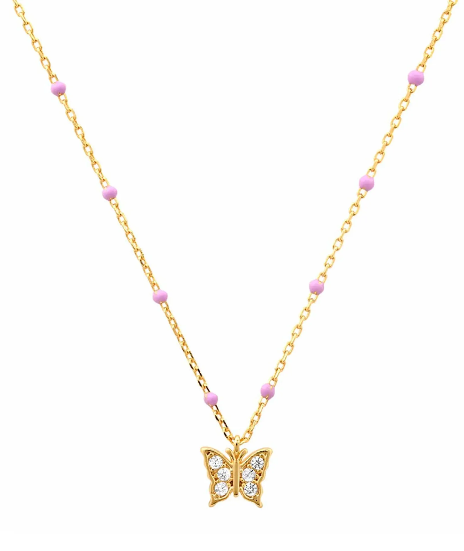 TAI Enamel Lavender Beaded Butterfly Necklace
