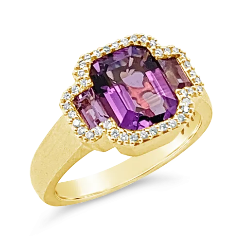 Three Amethysts & Diamond Ring