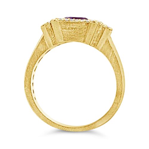 Three Amethysts & Diamond Ring