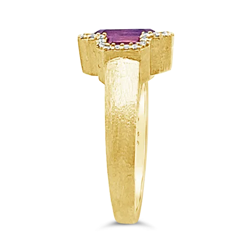 Three Amethysts & Diamond Ring