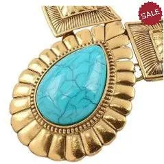 Turquoise Blue Stone Antique Gold Ornate Necklace & Earring Set