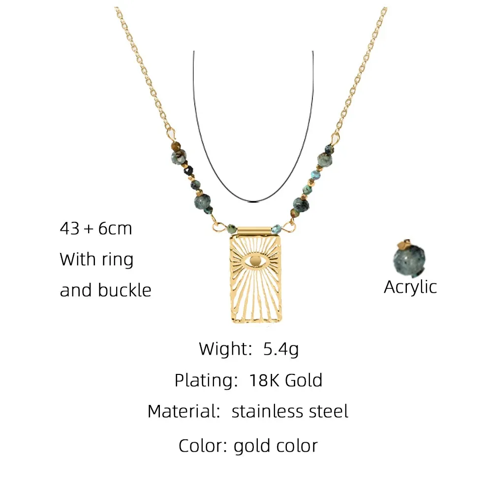 VAIGE Turquoise Natural Stone & 18K Gold PVD Plated Stainless Steel Beaded Chain Necklace with Splice Eye Design - Trendy Fashion Jewelry