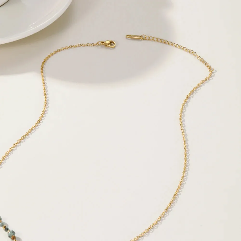 VAIGE Turquoise Natural Stone & 18K Gold PVD Plated Stainless Steel Beaded Chain Necklace with Splice Eye Design - Trendy Fashion Jewelry
