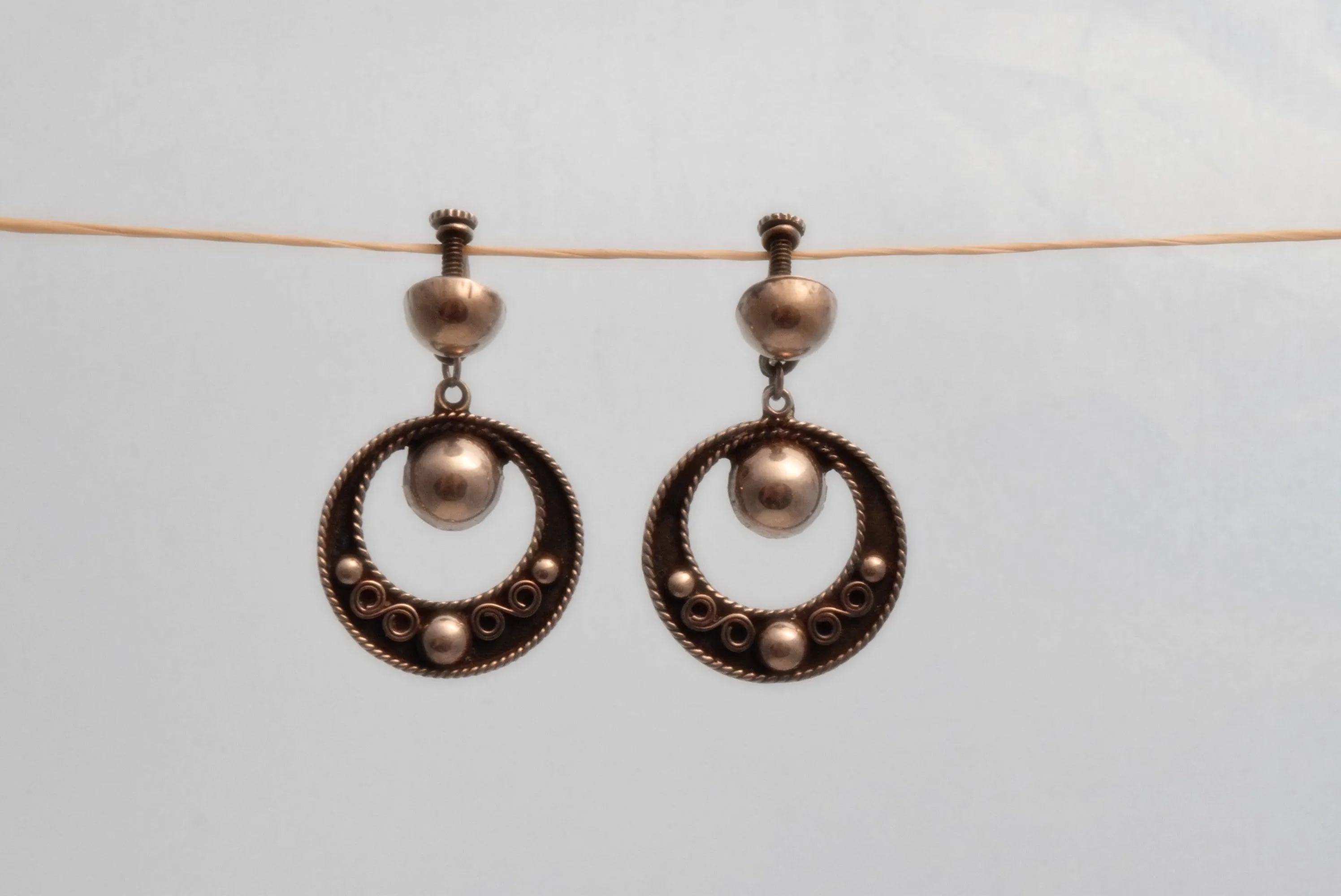 Vintage Early Silver Screw Back Mexico Earrings